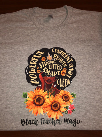 Black Queen with sunflower shirt