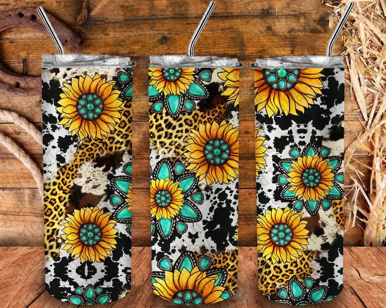 Turquoise with cow print sunflower