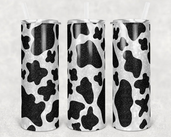 Cow Print - Black and White Acrylic Tumbler with Straw